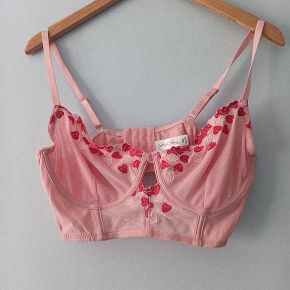 Marilyn Monroe Light Pink Sheer Bra with Multicolored Embroidered Hearts 38C - Picture 1 of 5